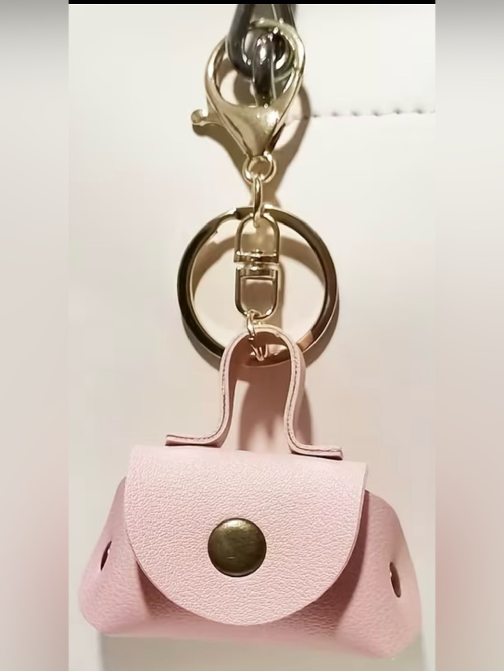 Pink Leather Keychain Bag Charm